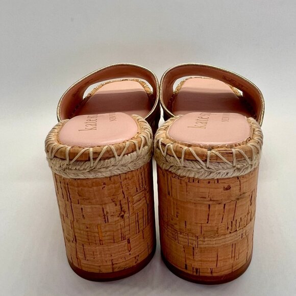 Kate Spade Cosette Cork Wedge Sandal Size 8.5B Gold Nappa Leather Slip-On - Picture 5 of 16